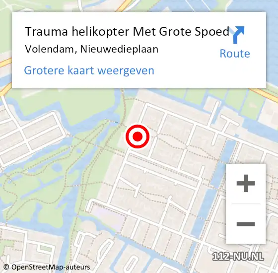 Locatie op kaart van de 112 melding: Trauma helikopter Met Grote Spoed Naar Volendam, Nieuwedieplaan op 2 april 2024 06:19
