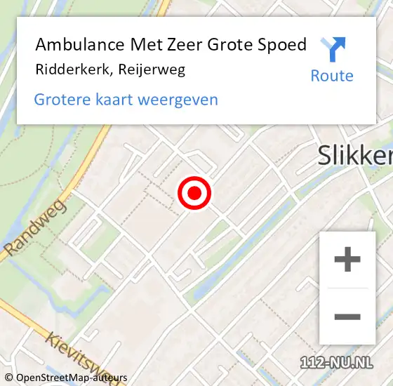 Locatie op kaart van de 112 melding: Ambulance Met Zeer Grote Spoed Naar Ridderkerk, Reijerweg op 2 april 2024 06:25