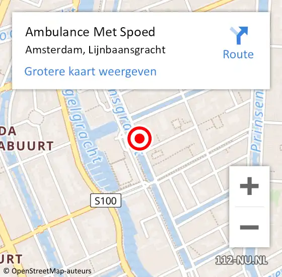 Locatie op kaart van de 112 melding: Ambulance Met Spoed Naar Amsterdam, Lijnbaansgracht op 2 april 2024 06:33