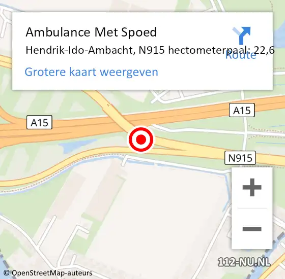 Locatie op kaart van de 112 melding: Ambulance Met Spoed Naar Hendrik-Ido-Ambacht, N915 hectometerpaal: 22,6 op 2 april 2024 06:49
