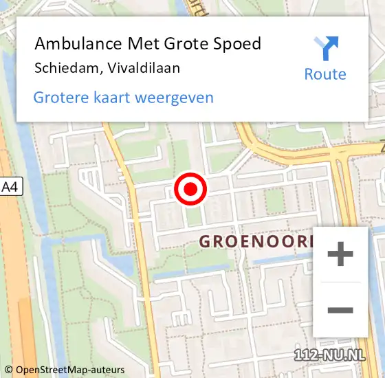 Locatie op kaart van de 112 melding: Ambulance Met Grote Spoed Naar Schiedam, Vivaldilaan op 2 april 2024 08:46