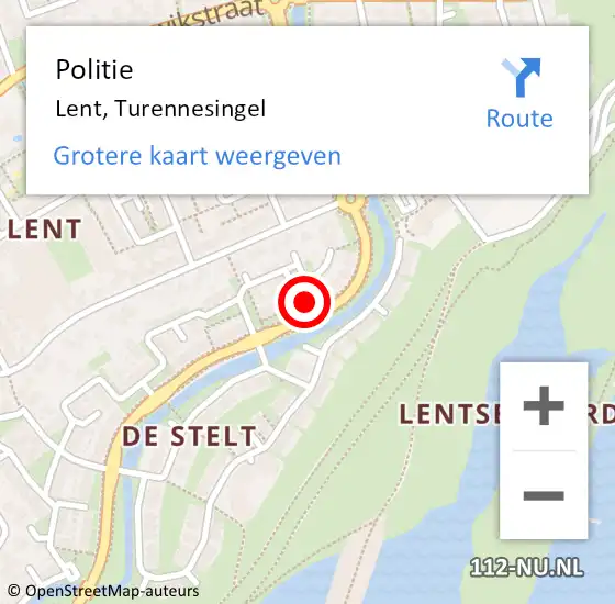 Locatie op kaart van de 112 melding: Politie Lent, Turennesingel op 2 april 2024 09:19