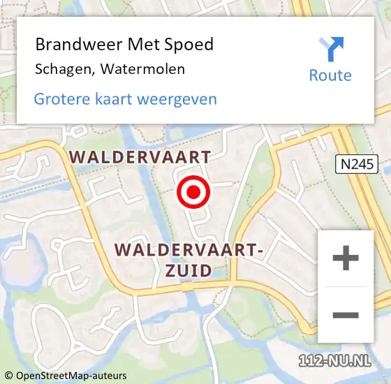 Locatie op kaart van de 112 melding: Brandweer Met Spoed Naar Schagen, Watermolen op 2 april 2024 09:26