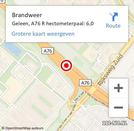 Locatie op kaart van de 112 melding: Brandweer Geleen, A76 R hectometerpaal: 6,0 op 1 oktober 2014 05:54