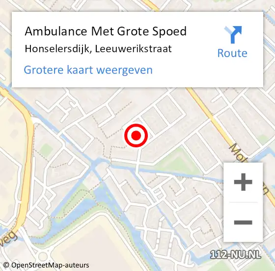 Locatie op kaart van de 112 melding: Ambulance Met Grote Spoed Naar Honselersdijk, Leeuwerikstraat op 2 april 2024 09:52