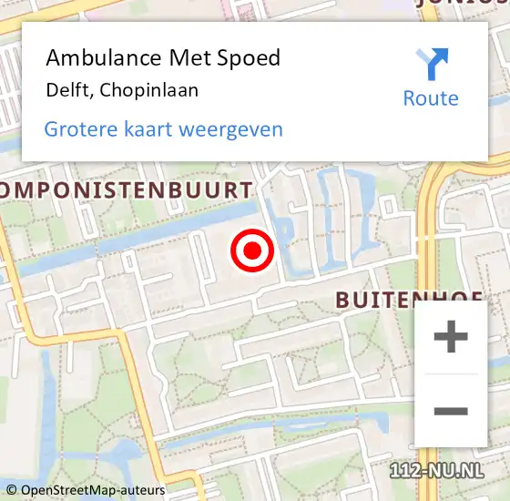 Locatie op kaart van de 112 melding: Ambulance Met Spoed Naar Delft, Chopinlaan op 2 april 2024 10:09