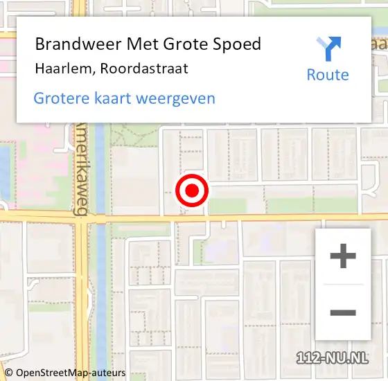 Locatie op kaart van de 112 melding: Brandweer Met Grote Spoed Naar Haarlem, Roordastraat op 2 april 2024 10:18