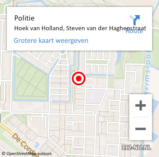 Locatie op kaart van de 112 melding: Politie Hoek van Holland, Steven van der Haghenstraat op 2 april 2024 10:36