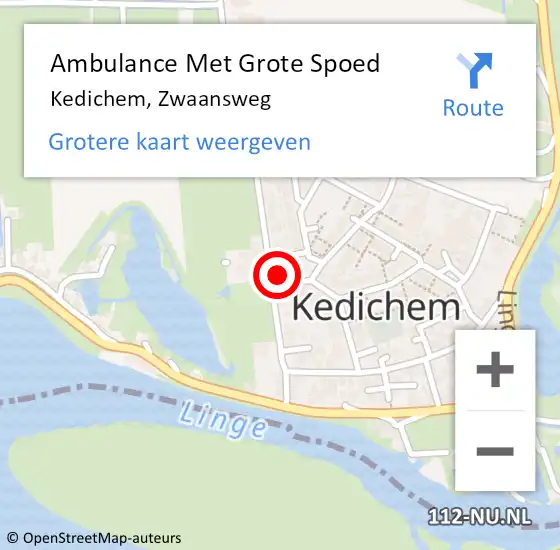 Locatie op kaart van de 112 melding: Ambulance Met Grote Spoed Naar Kedichem, Zwaansweg op 16 oktober 2013 09:54