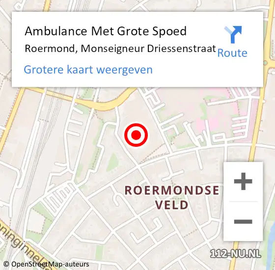 Locatie op kaart van de 112 melding: Ambulance Met Grote Spoed Naar Roermond, Monseigneur Driessenstraat op 2 april 2024 11:19