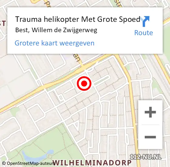 Locatie op kaart van de 112 melding: Trauma helikopter Met Grote Spoed Naar Best, Willem de Zwijgerweg op 2 april 2024 11:30