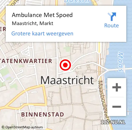 Locatie op kaart van de 112 melding: Ambulance Met Spoed Naar Maastricht, Markt op 2 april 2024 11:35