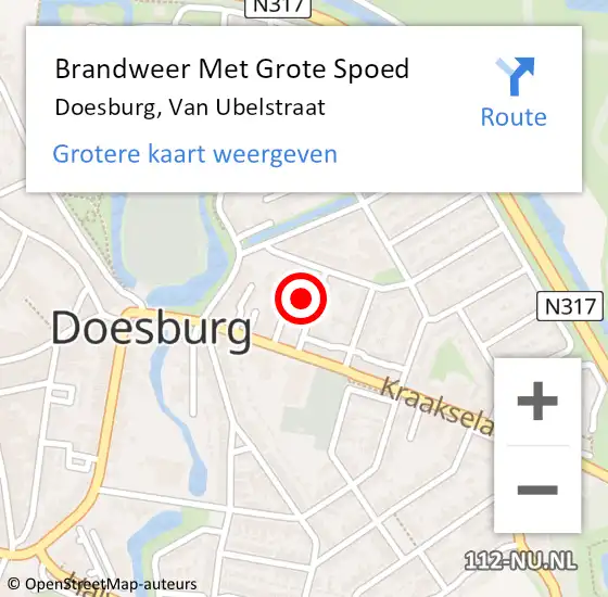 Locatie op kaart van de 112 melding: Brandweer Met Grote Spoed Naar Doesburg, Van Ubelstraat op 2 april 2024 12:36