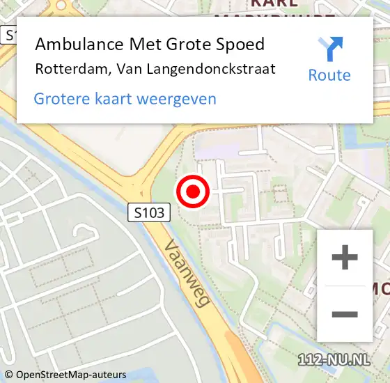 Locatie op kaart van de 112 melding: Ambulance Met Grote Spoed Naar Rotterdam, Van Langendonckstraat op 2 april 2024 12:52