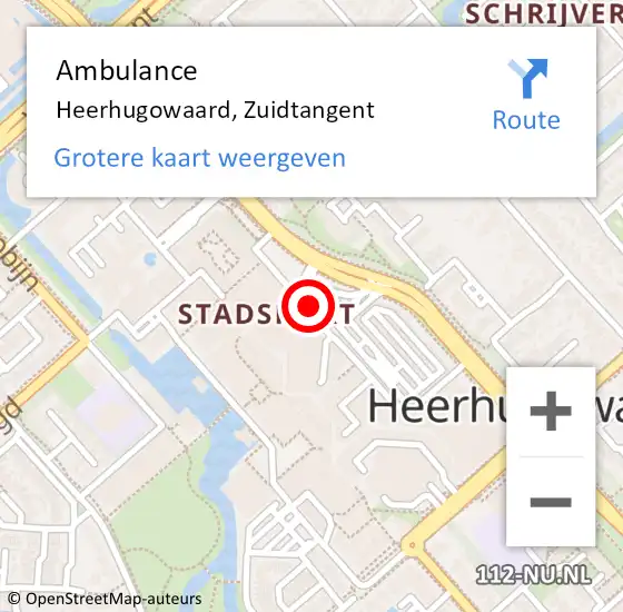 Locatie op kaart van de 112 melding: Ambulance Heerhugowaard, Zuidtangent op 2 april 2024 13:18