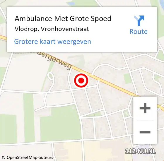 Locatie op kaart van de 112 melding: Ambulance Met Grote Spoed Naar Vlodrop, Vronhovenstraat op 2 april 2024 13:35