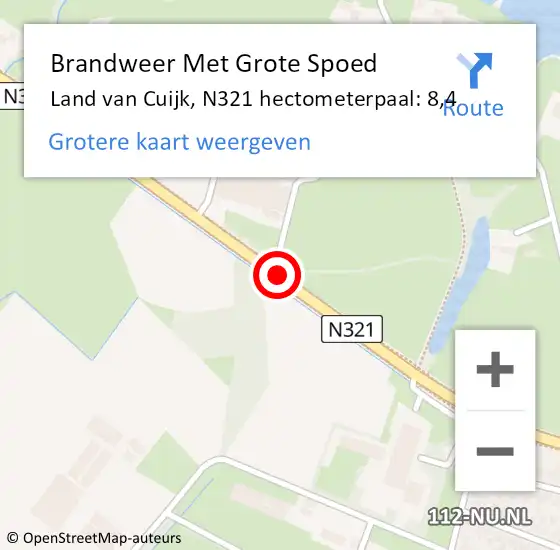 Locatie op kaart van de 112 melding: Brandweer Met Grote Spoed Naar Land van Cuijk, N321 hectometerpaal: 8,4 op 2 april 2024 14:30