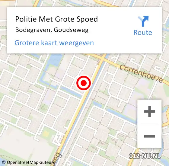 Locatie op kaart van de 112 melding: Politie Met Grote Spoed Naar Bodegraven, Goudseweg op 2 april 2024 14:47
