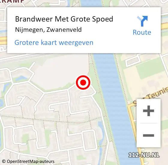 Locatie op kaart van de 112 melding: Brandweer Met Grote Spoed Naar Nijmegen, Zwanenveld op 2 april 2024 14:53