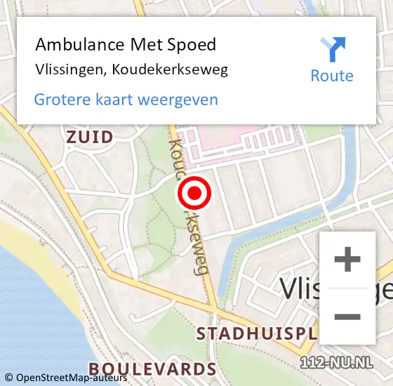 Locatie op kaart van de 112 melding: Ambulance Met Spoed Naar Vlissingen, Koudekerkseweg op 2 april 2024 15:18
