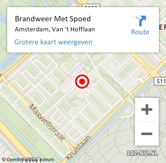 Locatie op kaart van de 112 melding: Brandweer Met Spoed Naar Amsterdam, Van 't Hofflaan op 2 april 2024 15:22
