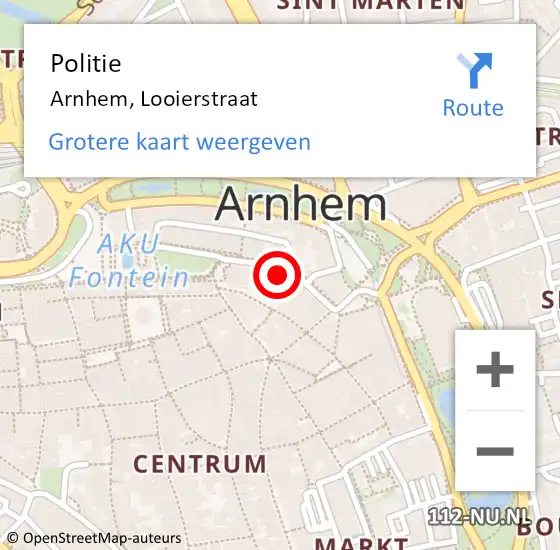 Locatie op kaart van de 112 melding: Politie Arnhem, Looierstraat op 2 april 2024 15:28
