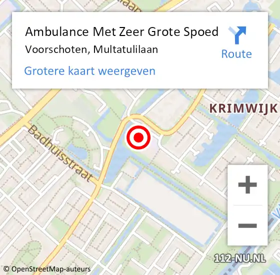 Locatie op kaart van de 112 melding: Ambulance Met Zeer Grote Spoed Naar Voorschoten, Multatulilaan op 2 april 2024 16:53