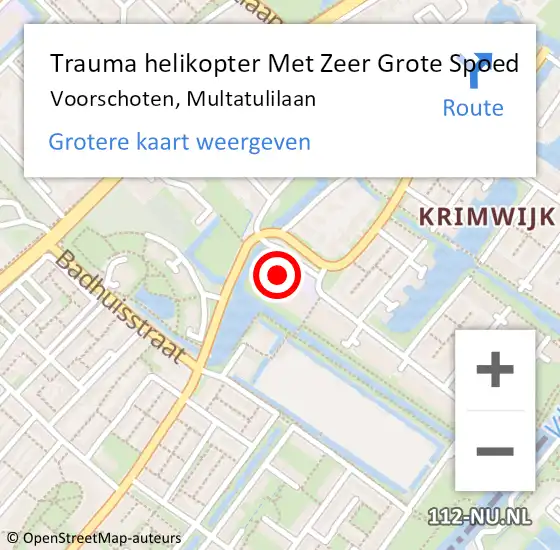 Locatie op kaart van de 112 melding: Trauma helikopter Met Zeer Grote Spoed Naar Voorschoten, Multatulilaan op 2 april 2024 16:58