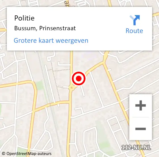 Locatie op kaart van de 112 melding: Politie Bussum, Prinsenstraat op 2 april 2024 17:00