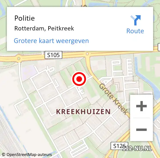 Locatie op kaart van de 112 melding: Politie Rotterdam, Peitkreek op 2 april 2024 17:11