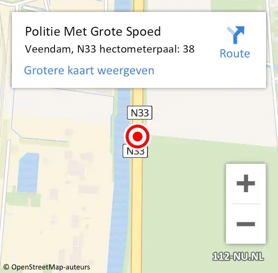 Locatie op kaart van de 112 melding: Politie Met Grote Spoed Naar Veendam, N33 hectometerpaal: 38 op 2 april 2024 17:36