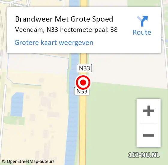 Locatie op kaart van de 112 melding: Brandweer Met Grote Spoed Naar Veendam, N33 hectometerpaal: 38 op 2 april 2024 17:37