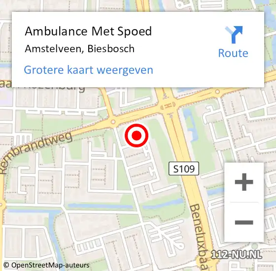 Locatie op kaart van de 112 melding: Ambulance Met Spoed Naar Amstelveen, Biesbosch op 2 april 2024 17:39