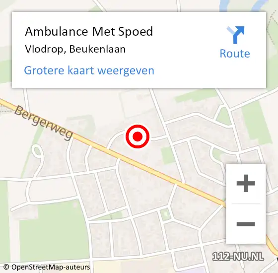 Locatie op kaart van de 112 melding: Ambulance Met Spoed Naar Vlodrop, Beukenlaan op 2 april 2024 17:43