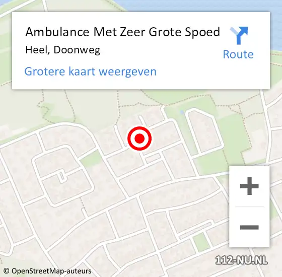 Locatie op kaart van de 112 melding: Ambulance Met Zeer Grote Spoed Naar Heel, Doonweg op 2 april 2024 18:51
