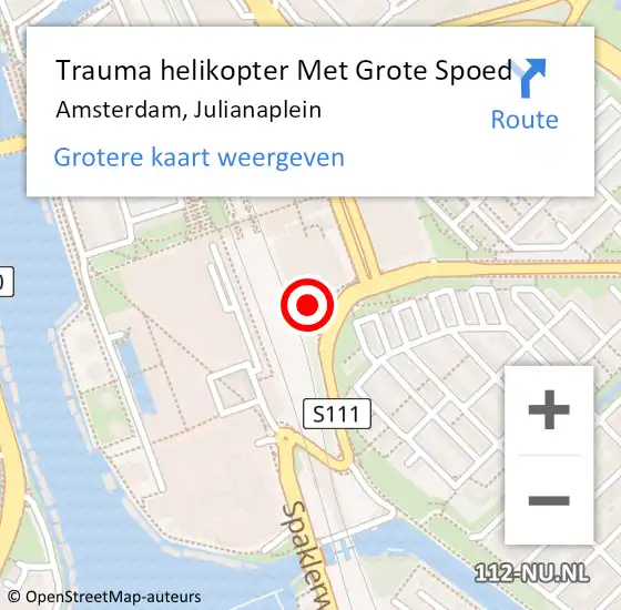 Locatie op kaart van de 112 melding: Trauma helikopter Met Grote Spoed Naar Amsterdam, Julianaplein op 2 april 2024 18:58