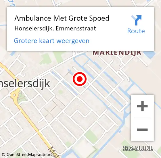 Locatie op kaart van de 112 melding: Ambulance Met Grote Spoed Naar Honselersdijk, Emmensstraat op 2 april 2024 19:14