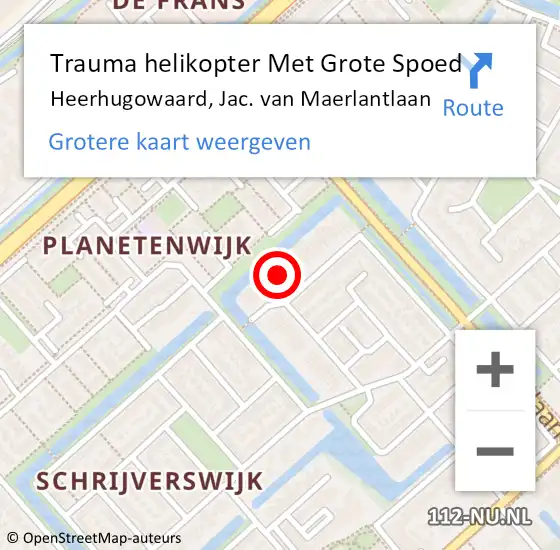 Locatie op kaart van de 112 melding: Trauma helikopter Met Grote Spoed Naar Heerhugowaard, Jac. van Maerlantlaan op 2 april 2024 19:48
