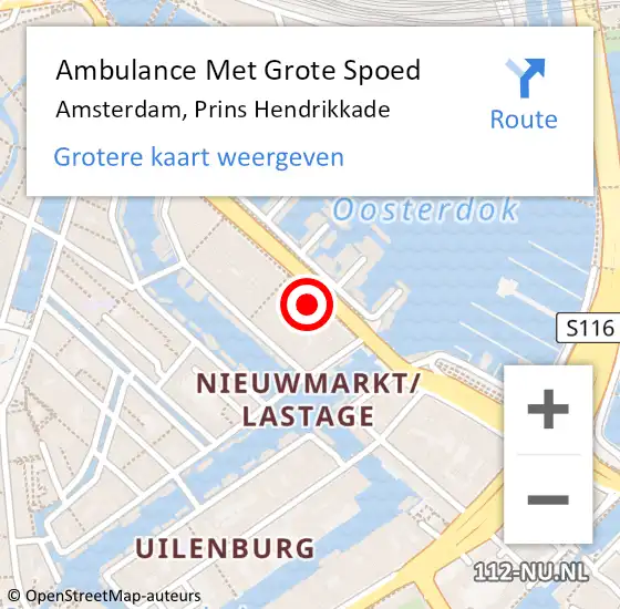 Locatie op kaart van de 112 melding: Ambulance Met Grote Spoed Naar Amsterdam, Prins Hendrikkade op 2 april 2024 19:52