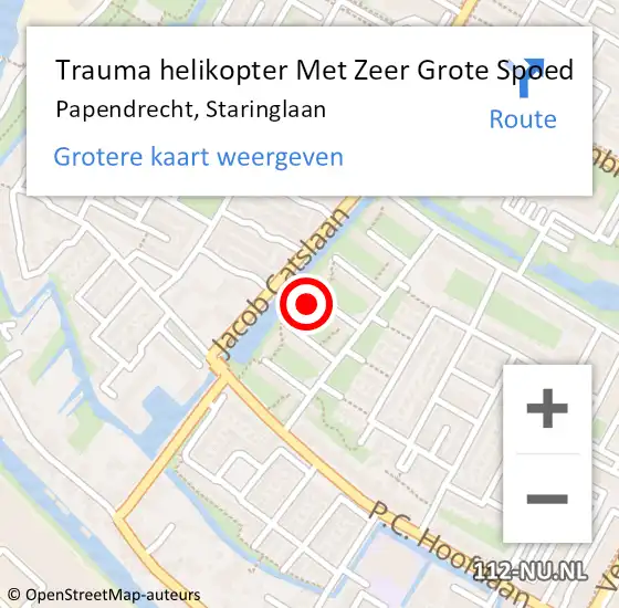Locatie op kaart van de 112 melding: Trauma helikopter Met Zeer Grote Spoed Naar Papendrecht, Staringlaan op 2 april 2024 20:02