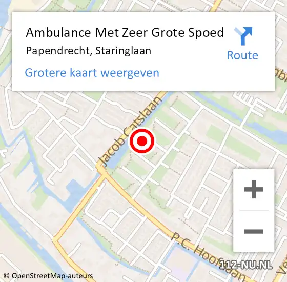 Locatie op kaart van de 112 melding: Ambulance Met Zeer Grote Spoed Naar Papendrecht, Staringlaan op 2 april 2024 20:05