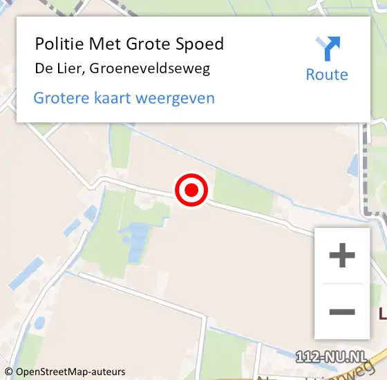 Locatie op kaart van de 112 melding: Politie Met Grote Spoed Naar De Lier, Groeneveldseweg op 2 april 2024 20:31