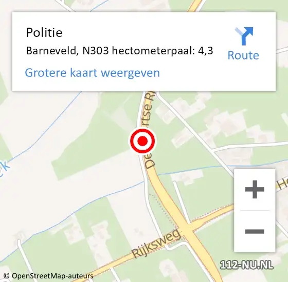 Locatie op kaart van de 112 melding: Politie Barneveld, N303 hectometerpaal: 4,3 op 2 april 2024 21:10