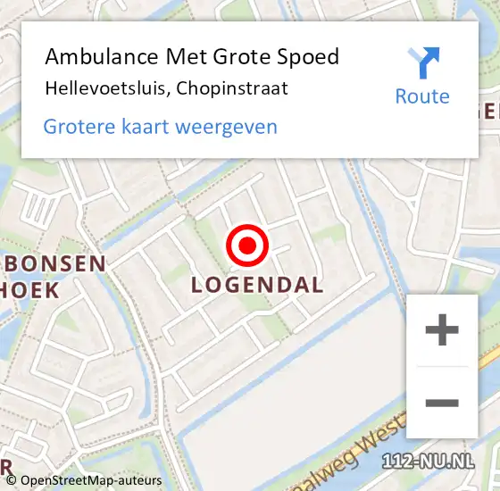 Locatie op kaart van de 112 melding: Ambulance Met Grote Spoed Naar Hellevoetsluis, Chopinstraat op 2 april 2024 22:58
