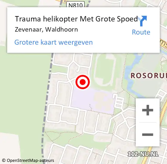 Locatie op kaart van de 112 melding: Trauma helikopter Met Grote Spoed Naar Zevenaar, Waldhoorn op 3 april 2024 00:21