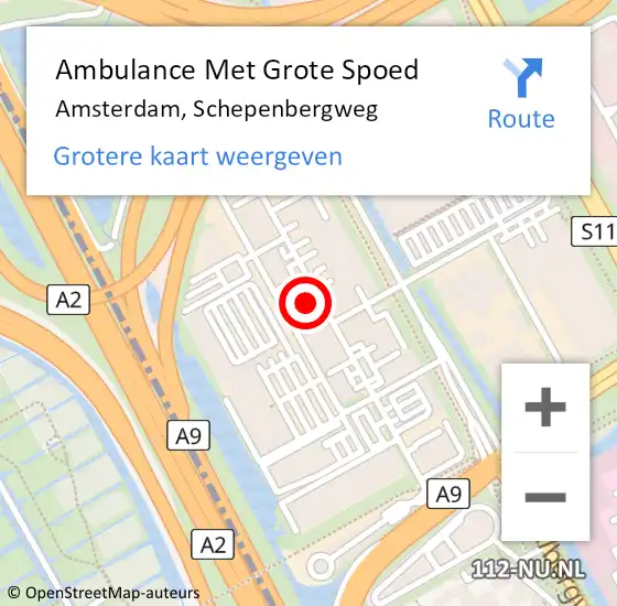 Locatie op kaart van de 112 melding: Ambulance Met Grote Spoed Naar Amsterdam, Schepenbergweg op 3 april 2024 00:32
