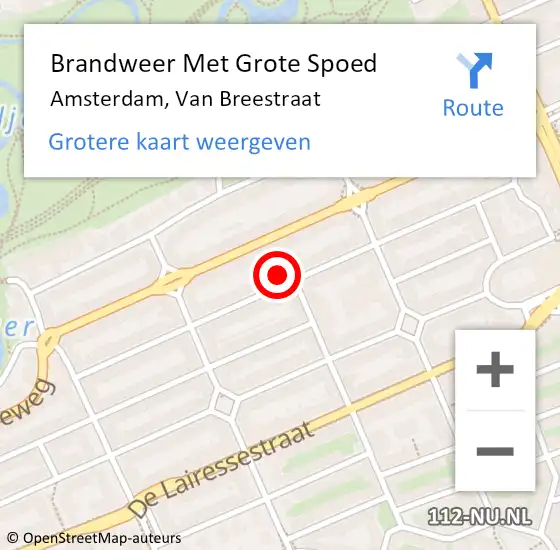 Locatie op kaart van de 112 melding: Brandweer Met Grote Spoed Naar Amsterdam, Van Breestraat op 3 april 2024 01:40