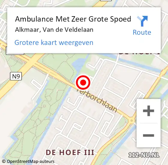 Locatie op kaart van de 112 melding: Ambulance Met Zeer Grote Spoed Naar Alkmaar, Van de Veldelaan op 3 april 2024 07:06