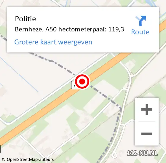 Locatie op kaart van de 112 melding: Politie Bernheze, A50 hectometerpaal: 119,3 op 3 april 2024 07:28