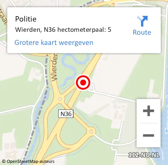 Locatie op kaart van de 112 melding: Politie Wierden, N36 hectometerpaal: 5 op 3 april 2024 07:49